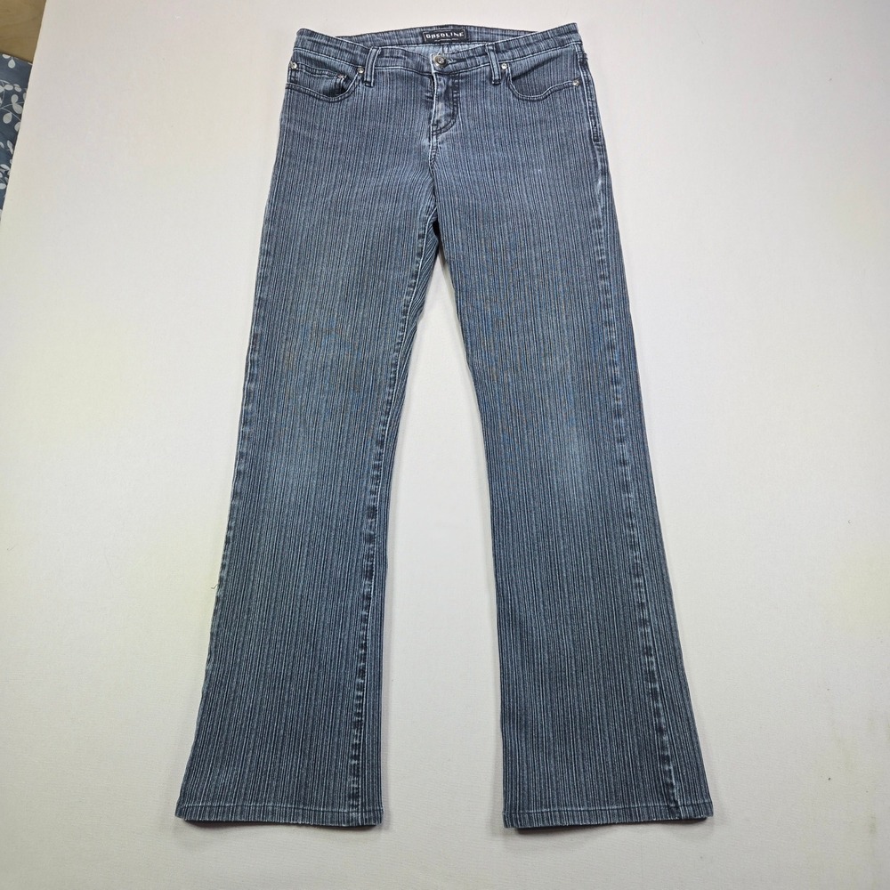 Gasoline Jeans Pinstripe Textured Slim Flare Blue Gray Women Size 4